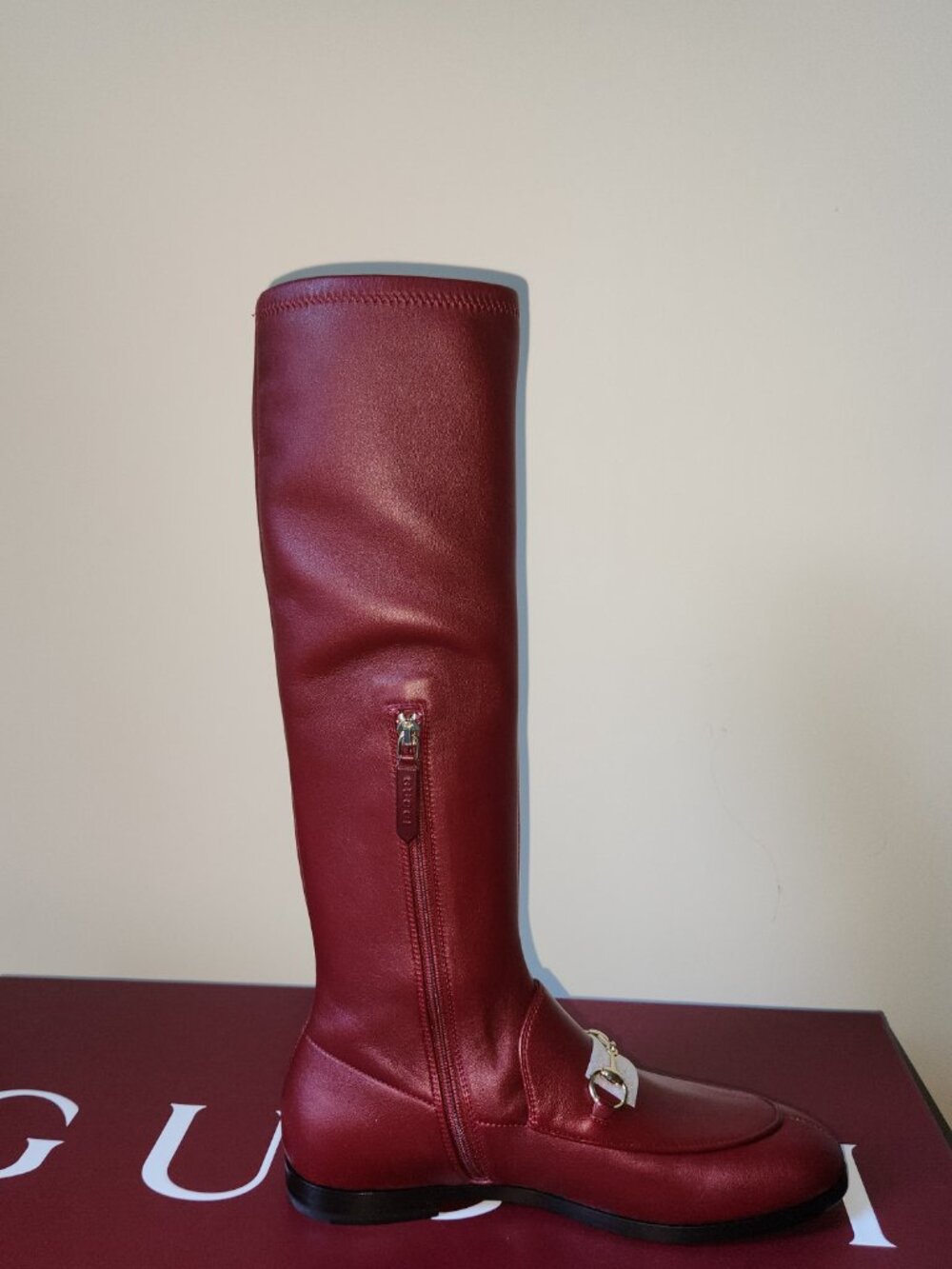 NIB Gucci Jordaan Burgundy Leather Knee-High Boots IT 38 US 8 - Picture 6 of 8